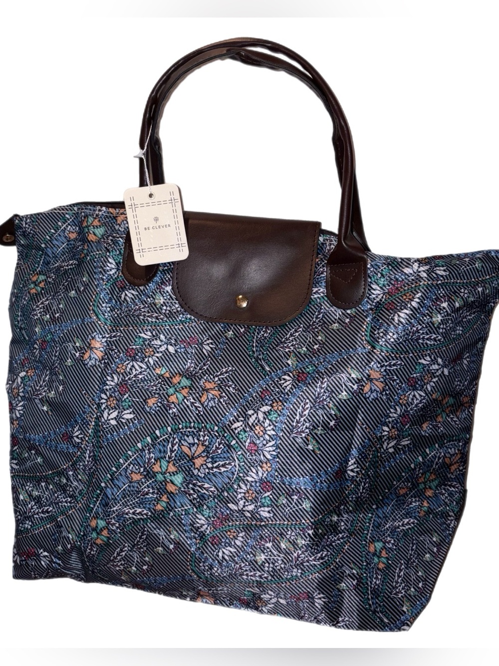 Large Foldable Tote Striped Floral New With Tags